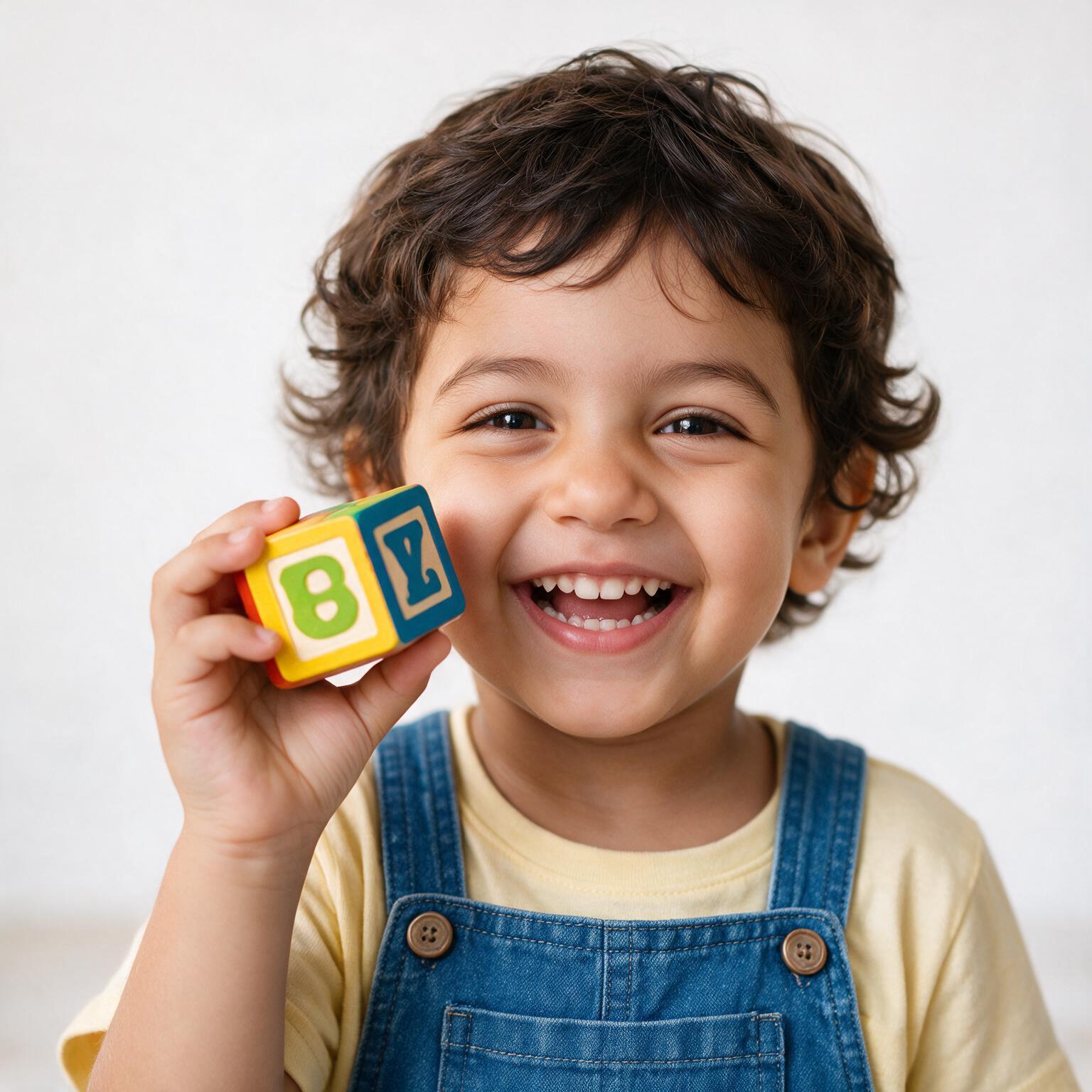 Child holding an alphabet block
