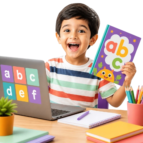Happy student learning phonics online